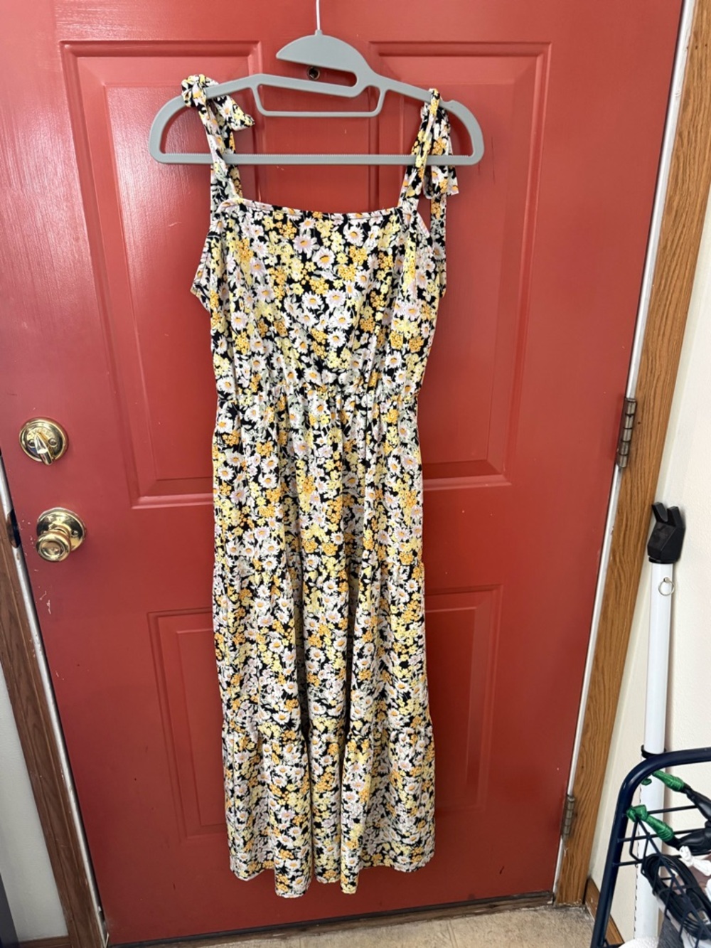 Sanctuary Yellow and Black Floral Tie-Shoulder Maxi Dress